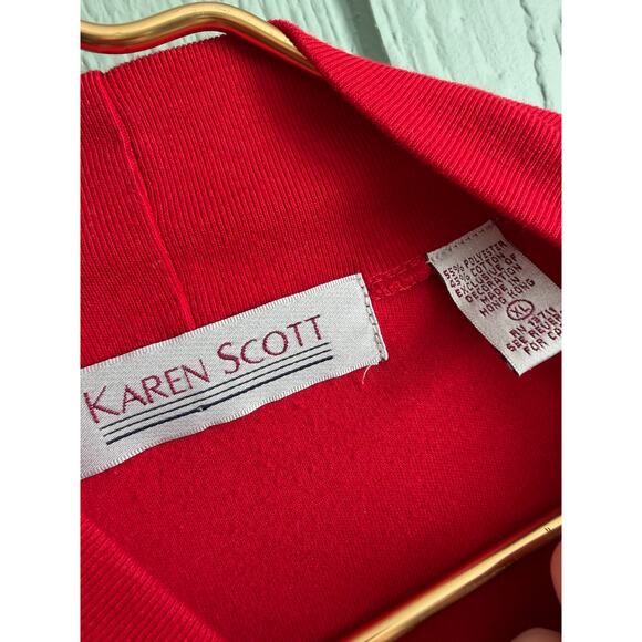 Vintage Red Embroidered Teddy Bear Christmas Top Women’s XL – Beaded Snowflakes - Picture 4 of 5